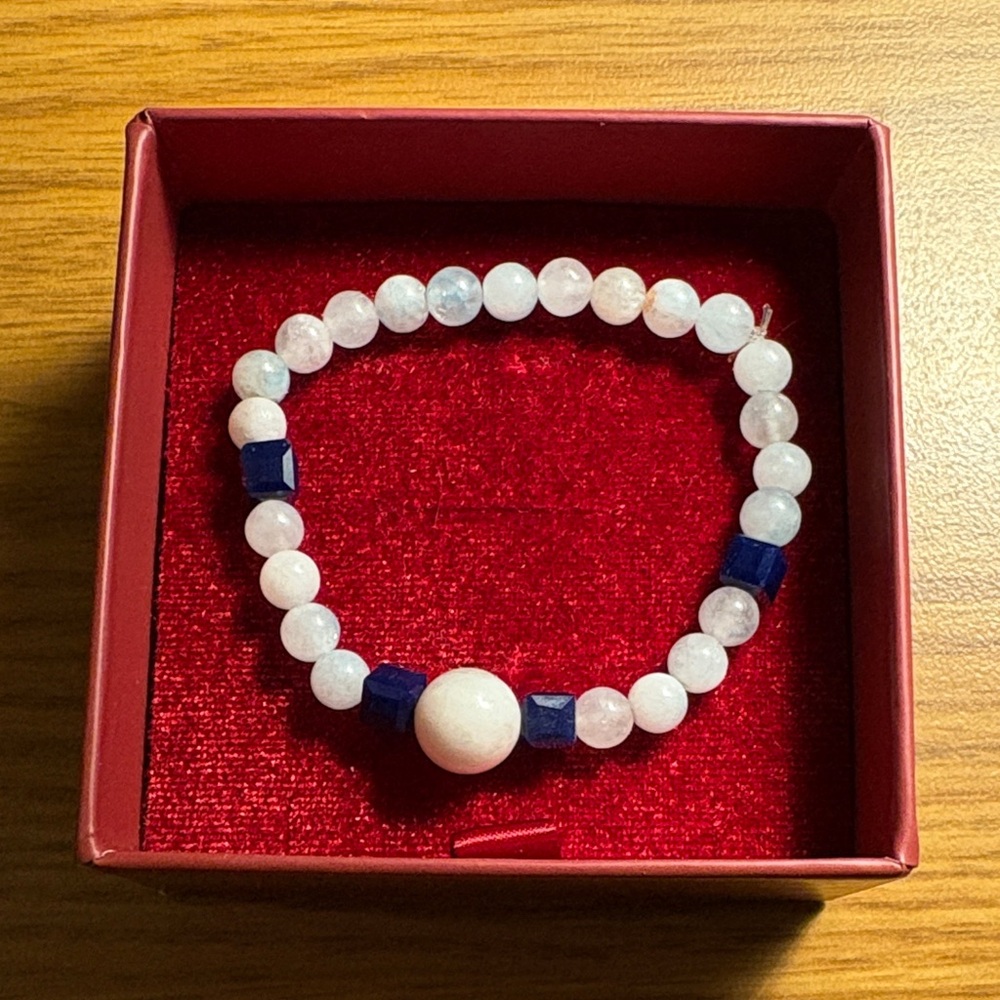 Elegant Blue and White Beaded Bracelet